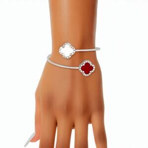 Delta Sorority Red White Stone Clover Open Bangle